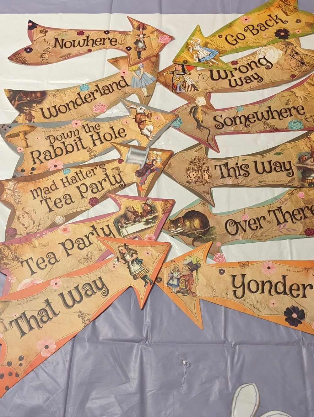 Alice in Wonderland Arrow Signs Authentic Vintage Look Parties Birthdays New